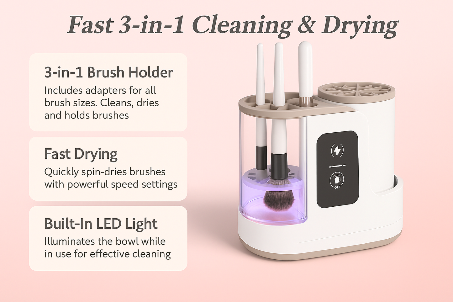 2-in-1 Electric Makeup Brush Cleaner – Automatic USB Dryer, Holder & Cleaning Tool